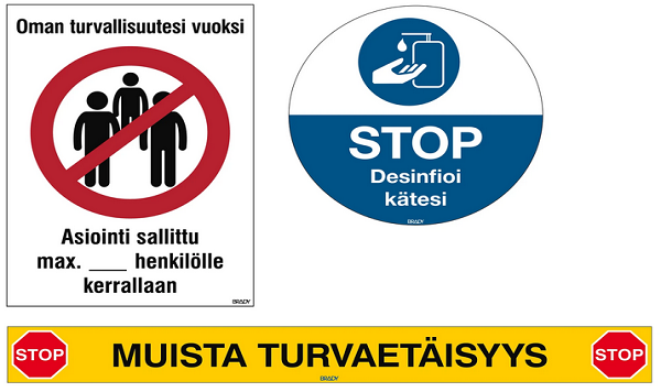 Koronaohjeistustarrat Turvavälitarrat, turvaetäisyysteipit